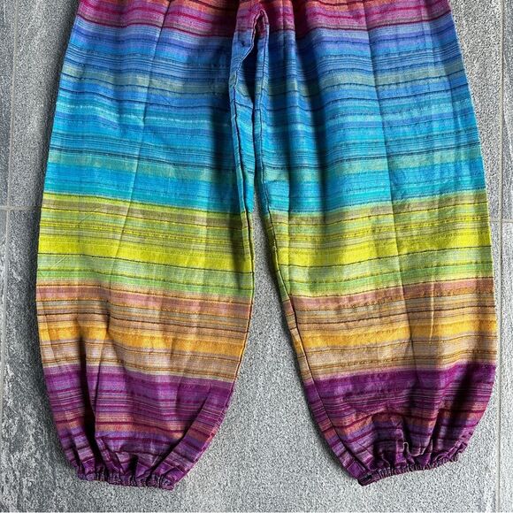 EUC High Waisted Colorful Cotton Ombre Stripe Boho Hippie Granola Girl Pants XS - Picture 7 of 12